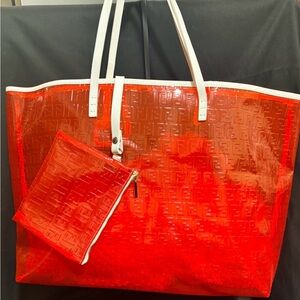 Fendi Vibrant Red Tote with White Leather Accents